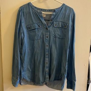 Loft Collarless Chambray Shirt